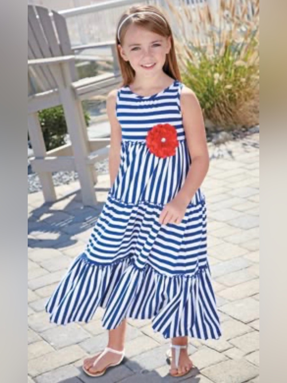 Mallory May Blue & White Striped Sleeveless Maxi Dress Girls Size 7 NWT
